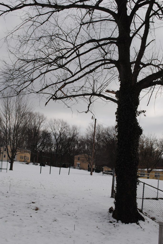 Playground with patches of snow