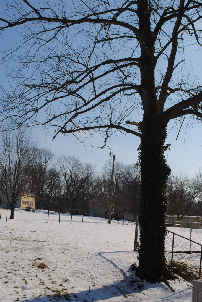 patches of snow on playground